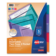 Avery® Big Tab Insertable Two-Pocket Plastic Dividers, 5-Tab, 11.13 x 9.25, Assorted, 1 Set