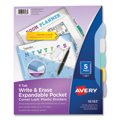 Avery® Write and Erase Big Tab Durable Plastic Dividers, Expandable Pocket, 3-Hole Punched, 5-Tab, 11 x 8.5, Assorted, 1 Set