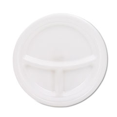 Dart® Mediumweight Foam Plates, 3-Compartment, 9" dia, White, 125/Pack