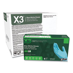 X3® by AMMEX® Industrial Nitrile Gloves, Powder-Free, 3 mil, Small, Blue, 100/Box, 10 Boxes/Carton