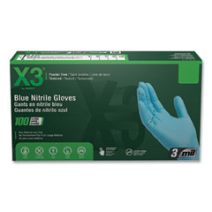 X3® by AMMEX® Industrial Nitrile Gloves, Powder-Free, 3 mil, Large, Blue, 100/Box, 10 Boxes/Carton