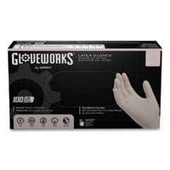 GloveWorks® by AMMEX® Latex Disposable Gloves, Powder-Free, 4 mil, Medium, Ivory, 100 Gloves/Box, 10 Boxes/Carton
