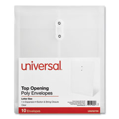 Universal® Top Opening Poly Envelopes, 1.25" Expansion, Letter Size, Clear, 10/Pack