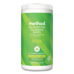Method® All Purpose Cleaning Wipes, 1 Ply, Lime and Sea Salt, White, 70/Canister, 6/Carton