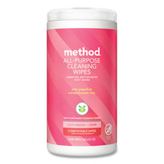 Method® All Purpose Cleaning Wipes, 1 Ply, Pink Grapefruit, White, 70/Canister, 6/Carton