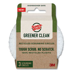 Scotch-Brite® Greener Clean Recycled Scrubbing Circle, 3.5" Diameter, 0.7" Thick, White, 3/Pack