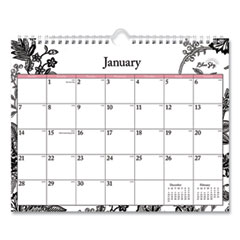Blue Sky® Analeis Wall Calendar, Analeis Floral Artwork, 11 x 8.75, White/Black/Coral Sheets, 12-Month (Jan to Dec): 2024