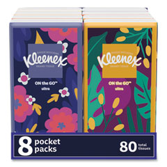 Kleenex® On The Go Packs Facial Tissues, 3-Ply, White, 10 Sheets/Pouch, 8 Pouches/Pack