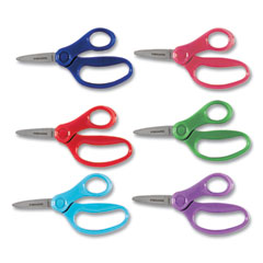 Fiskars® Kids Scissors, Pointed Tip, 5" Long, 1.75" Cut Length, Straight Handles, Randomly Assorted Colors