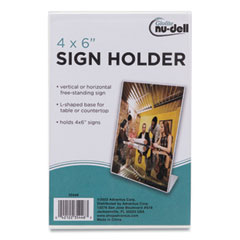 NuDell™ Clear Plastic Slanted L-Shaped Countertop Sign Holder, Side-Load, Horizontal/Vertical Orientation, 4 x 6 Insert