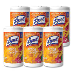 LYSOL® Brand Disinfecting Wipes, 1-Ply, 7 x 7.25, Mango and Hibiscus, White, 80 Wipes/Canister, 6 Canisters/Carton