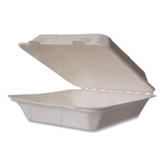 White Molded Fiber Clamshell Containers, 9 x 9 x 3, White, Sugarcane, 200/Carton