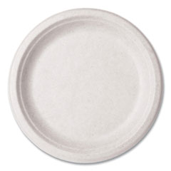 Molded Fiber Tableware, Plate, 9" Diameter, White, 500/Carton