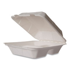 Vegware™ Nourish Molded Fiber Takeout Containers, 3-Compartment, 8 x 9 x 2, White, Sugarcane, 200/Carton