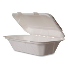 White Molded Fiber Clamshell Containers, 9 x 11 x 2, White, Sugarcane, 250/Carton
