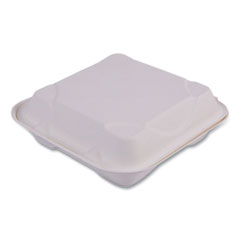 Eco-Products® Bagasse Hinged Clamshell Containers, 9 x 9 x 3, White, Sugarcane, 50/Pack, 4 Packs/Carton