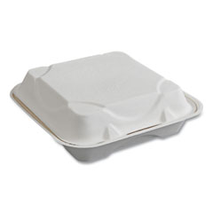 Eco-Products® Vanguard Renewable and Compostable Sugarcane Clamshells, 1-Compartment, 9 x 9 x 3, White, 200/Carton