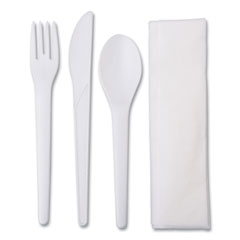 Eco-Products® Plantware Compostable Cutlery Kit, Knife/Fork/Spoon/Napkin, 6", Pearl White, 250 Kits/Carton