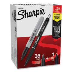 Sharpie® Fine Tip Permanent Marker Value Pack with (1) Bonus S-Gel 0.7 mm Black Ink Pen, Fine Bullet Tip Markers, Black Ink, 36/Pack