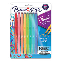 Flair Duo Felt Tip Porous Point Pen, Stick, Medium 0.7 mm, Assorted Ink and Barrel Colors, 16/Pack