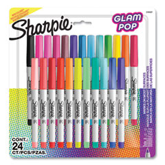 Sharpie® Ultra Fine Tip Permanent Marker, Ultra-Fine Needle Tip, Assorted 80s Glam Colors, 24/Pack