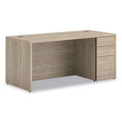 HON® 10500 Series Single Pedestal Desk, Right Pedestal: Box/Box/File, 66" x 30" x 29.5", Kingswood Walnut