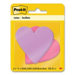 Post-it® Notes Die-Cut Heart Shaped Notepads, 3" x 3", Pink/Purple, 75 Sheets/Pad, 2 Pads/Pack