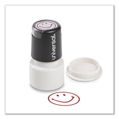 Universal® Round Message Stamp, SMILEY FACE, Pre-Inked/Re-Inkable, Red