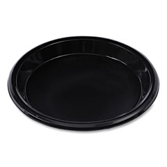 Boardwalk® Hi-Impact Plastic Dinnerware, Plate, 10" dia, Black, 125/Sleeve, 4 Sleeves/Carton