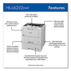 Brother HL-L6210DWT Business Monochrome Laser Printer with Dual Paper Trays