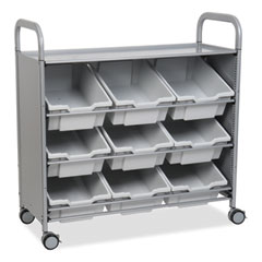 Gratnells Callero Tilted Tray Trolley Set 01, Metal, 1 Shelf, 9 F2 Deep Bins, 40.6" x 17.3" x 41.5", Silver/Light Gray