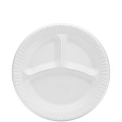 Dart® Quiet Classic Laminated Foam Dinnerware, 3 Compartment Plate, 9" dia, White, 500/Carton
