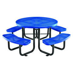 Perforated Steel Picnic Table, Round, 46" Dia x 29.5"h, Blue Top, Blue Base/Legs