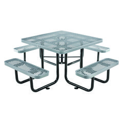 Expanded Steel Picnic Table, Square, 81 x 81 x 29.5, Gray Top, Gray Base/Legs