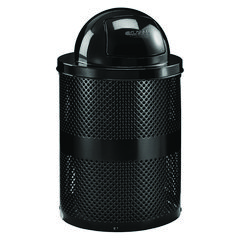 Outdoor Perforated Steel Trash Can with Dome Lid, 36 gal, Steel, Black