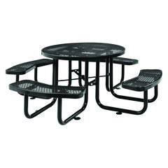 Expanded Steel Picnic Table, Round, 46" Dia x 29.5"h, Black Top, Black Base/Legs