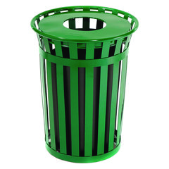 Outdoor Slatted Steel Trash Can, 36 gal, Green