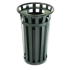Outdoor Slatted Steel Trash Can, 24 gal, Black