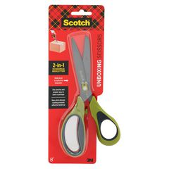 Scotch™ Non-Stick Unboxing Scissors, 8" Long, 2.7" Cut Length, Green/Black Handle