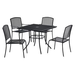 Interion Mesh Cafe Table and Chair Sets, Square, 36 x 36 x 29, Black Top, Black Base/Legs