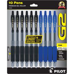 Pilot® G2 Premium Gel Pen, Retractable, Fine 0.7 mm, Assorted Ink/Barrel Colors, 10/Pack