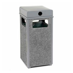 Stone Panel All Weather Trash Receptacle Urn, 24 gal, Steel, Gray