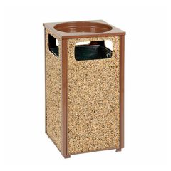 Stone Panel All Weather Trash Receptacle Urn, Open Ashtray Top, 24 gal, Steel, Brown