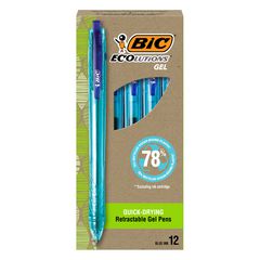 Ecolutions Gel Pen, Retractable, Medium 1 mm, Blue Ink, Blue Barrel, Dozen