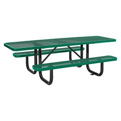 ADA Compliant Expanded Steel Picnic Table, Rectangular, 96 x 60 x 21.5, Green Top and Base