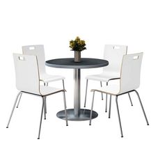 KFI Studios Pedestal Table with Four White Jive Series Chairs, Round, 36" Dia x 29h, Graphite Nebula, Ships in 4-6 Business Days