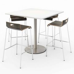 Pedestal Bistro Table with Four Espresso Jive Series Barstools, Square, 36 x 36 x41, Designer White