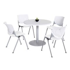 Pedestal Table with Four White Kool Series Chairs, Round, 36" Dia x 29h, Designer White