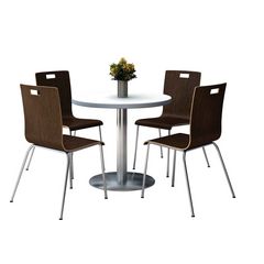 Pedestal Table with Four Espresso Jive Series Chairs, Round, 36" Dia x 29h, Crisp Linen