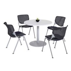 Pedestal Table with Four Black Kool Series Chairs, Round, 36" Dia x 29h, Designer White